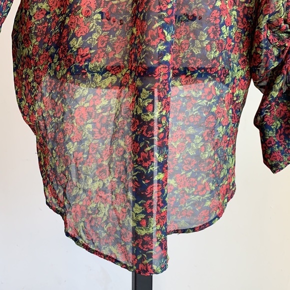 Free People Floral Button Down High Low Blouse - Picture 11 of 13